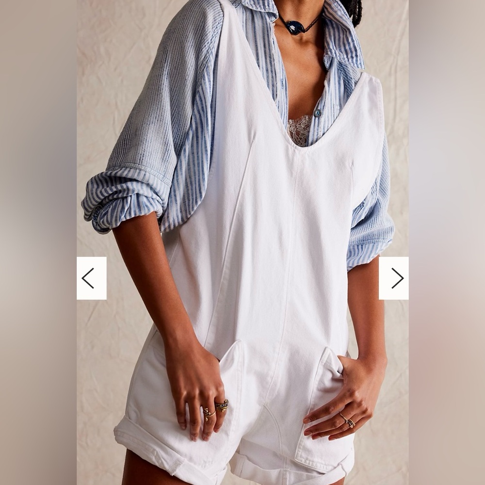 NEW FREE PEOPLE High Roller Shortall Romper in Optic White